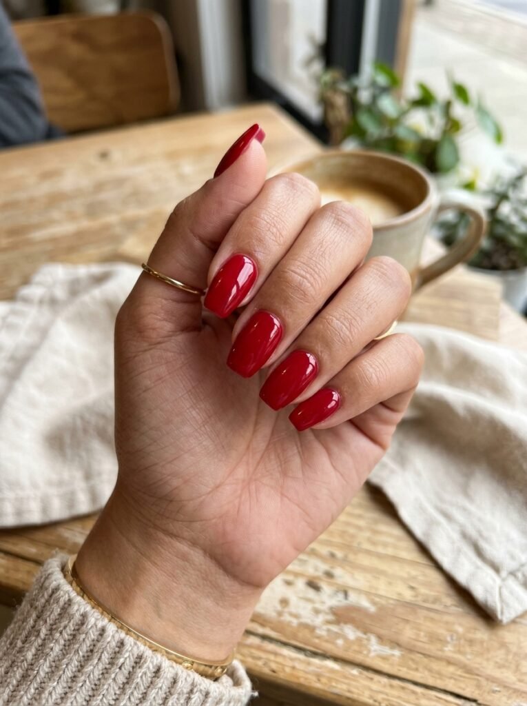 Glossy cherry red nails