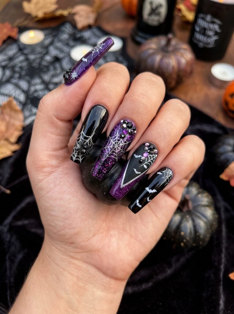 Halloween nails acrylic coffin black
