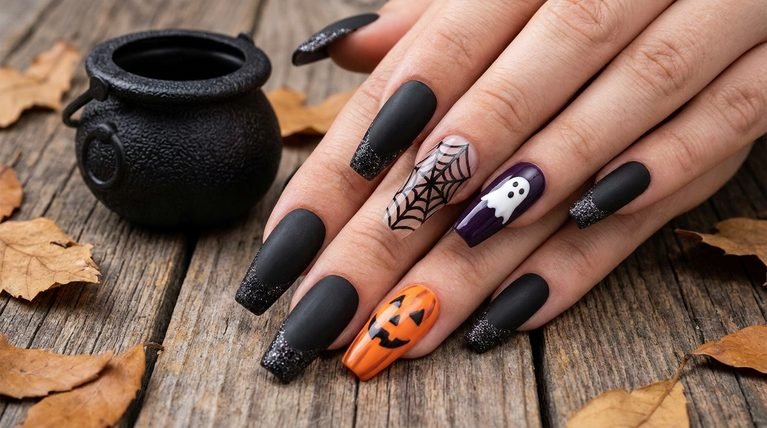 20 Halloween Nails Coffin Shape Ideas for a Spooky Mani