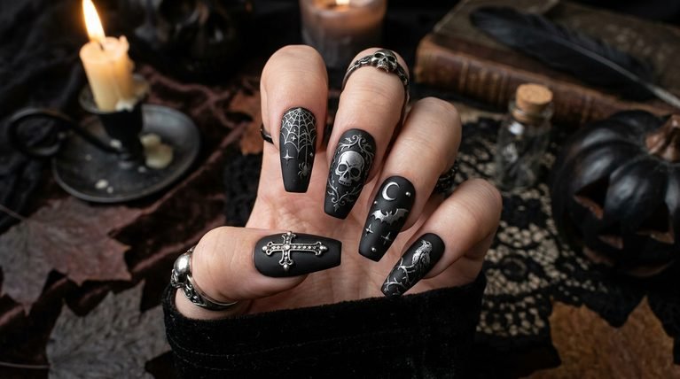 Halloween Nails Matte Black: 20 Gothic Nail Art Ideas for a Matte Black Halloween