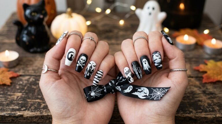 Halloween Nails Black and White