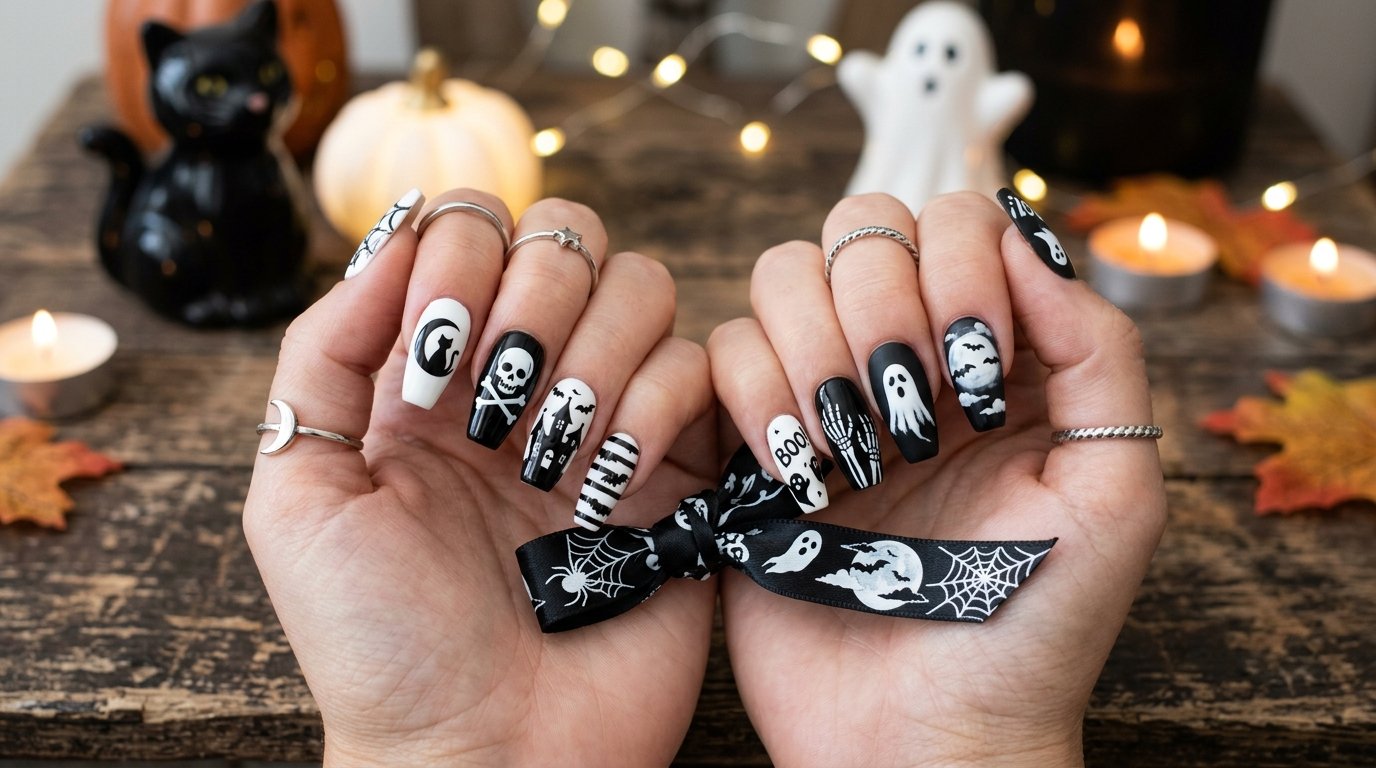 Halloween Nails Black and White