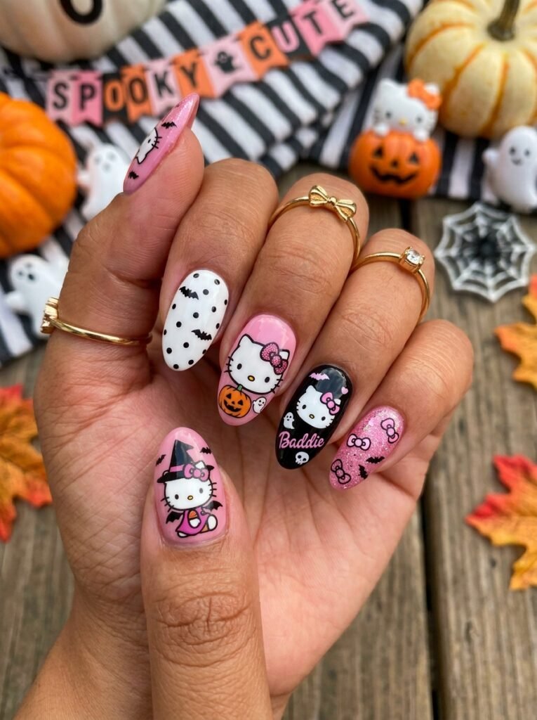 Hello Kitty Halloween Nails