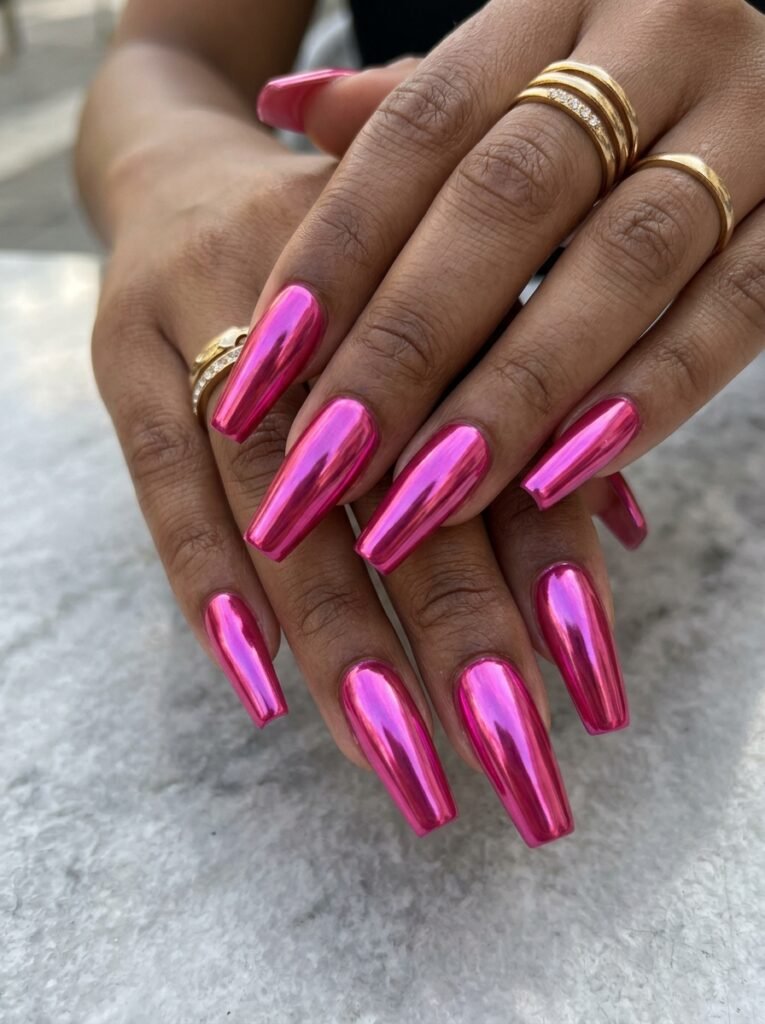 Hot pink coffin nails