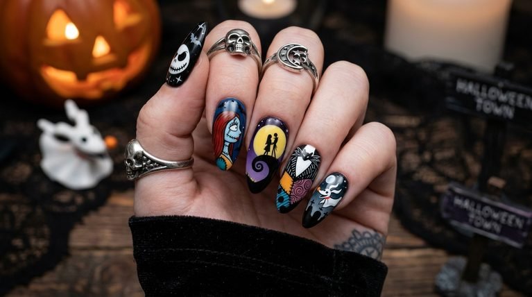 Halloween nails nightmare before xmas: 20 Jack Skellington & Sally Nail Art Ideas