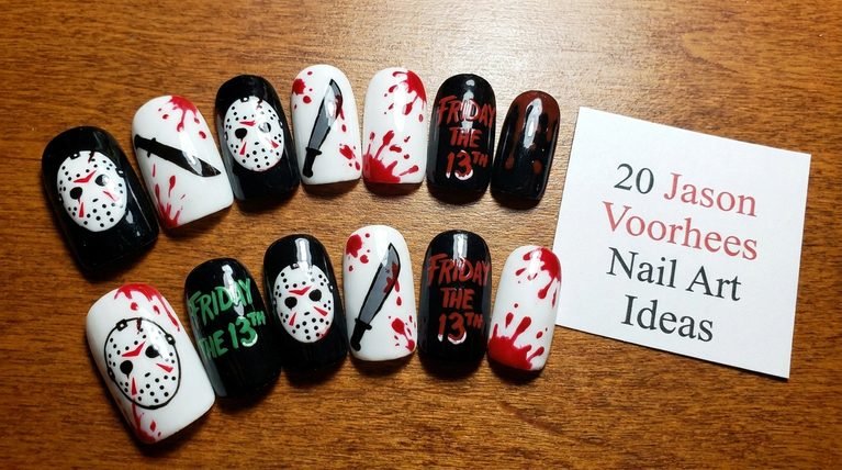 Halloween Nails Jason Mask: 20 Jason Voorhees Nail Art Ideas