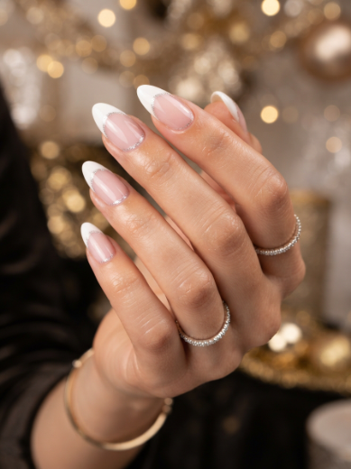 Long glitter French nails