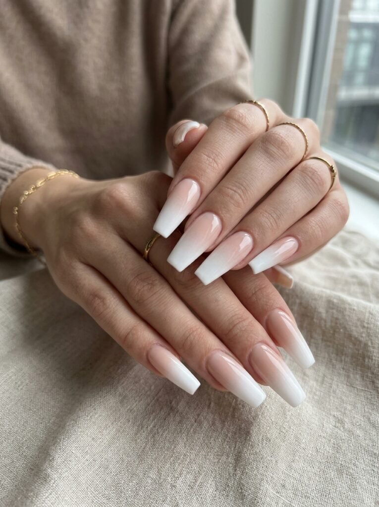 White ombre coffin nails