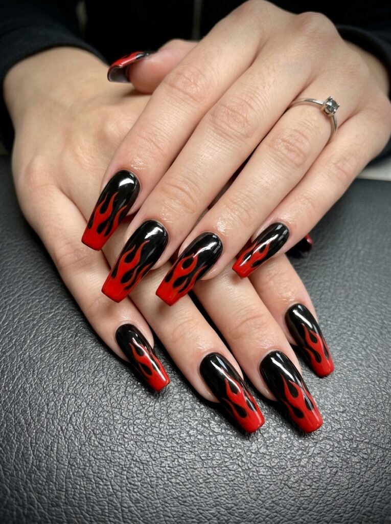 Red Flame Coffin Nails