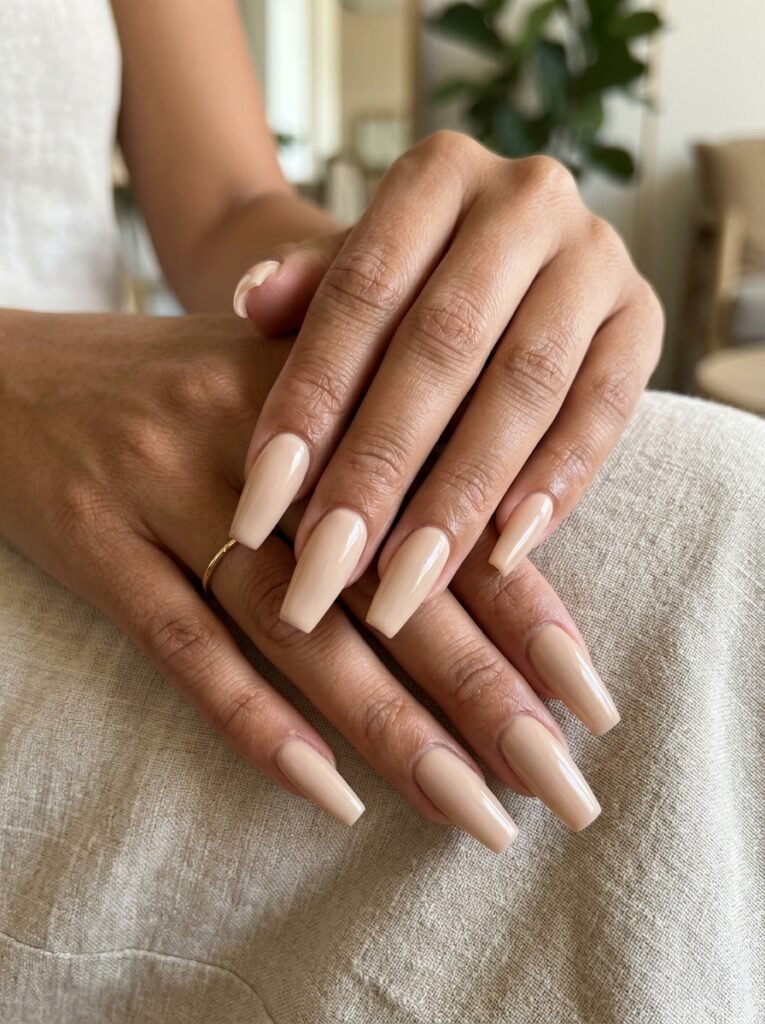 Simple Nude Coffin Acrylic Nails