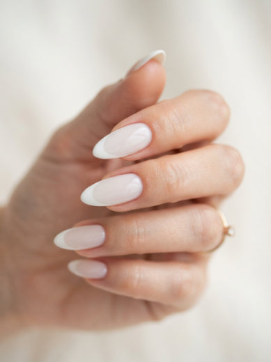 Milky white almond nails