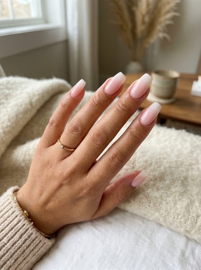 Milky pink ombre nails
