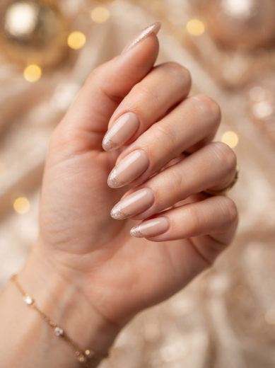Nude glitter French tips