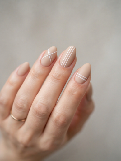 Nude nails white lines