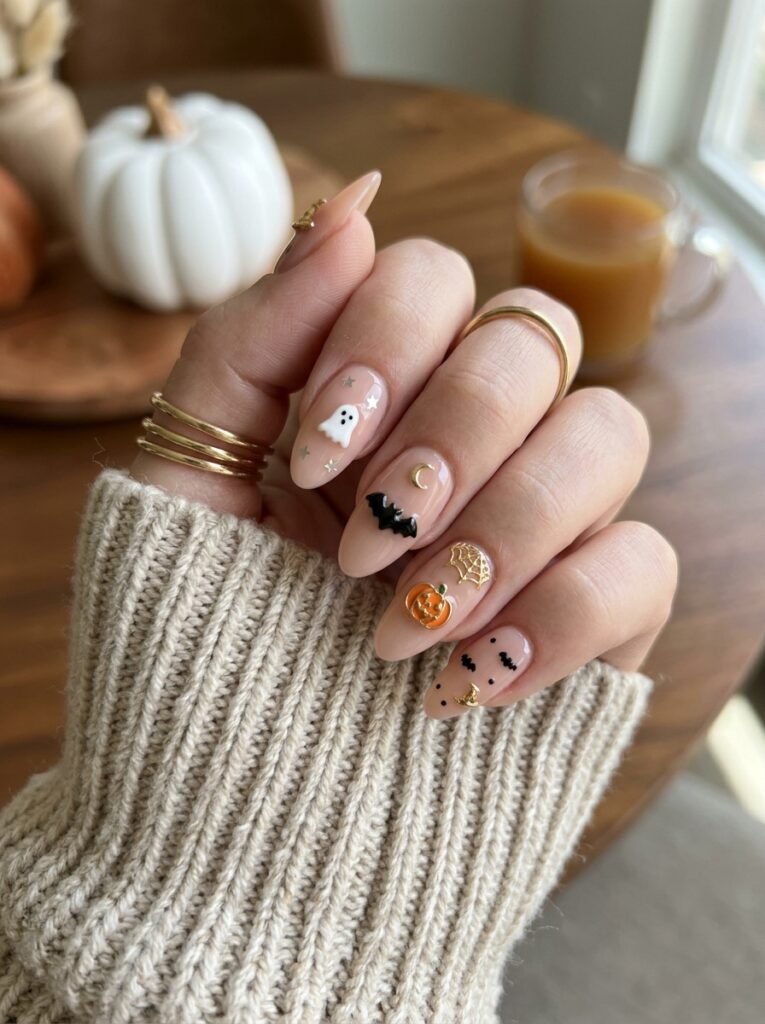 Nude Halloween Charm Nails