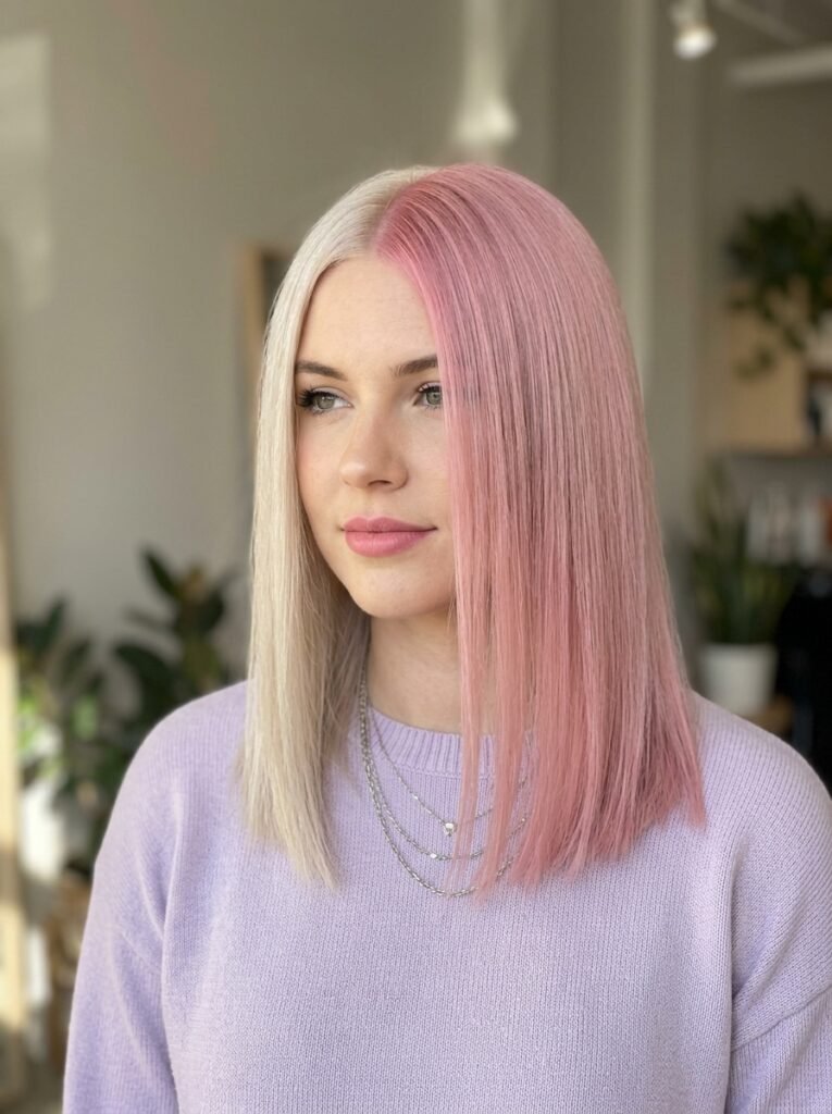 Pastel Pink and Blonde Split Color