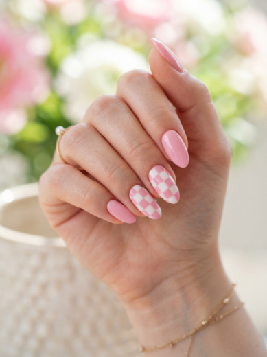 Pink checkerboard nails