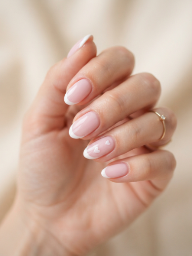 Pink heart French tips
