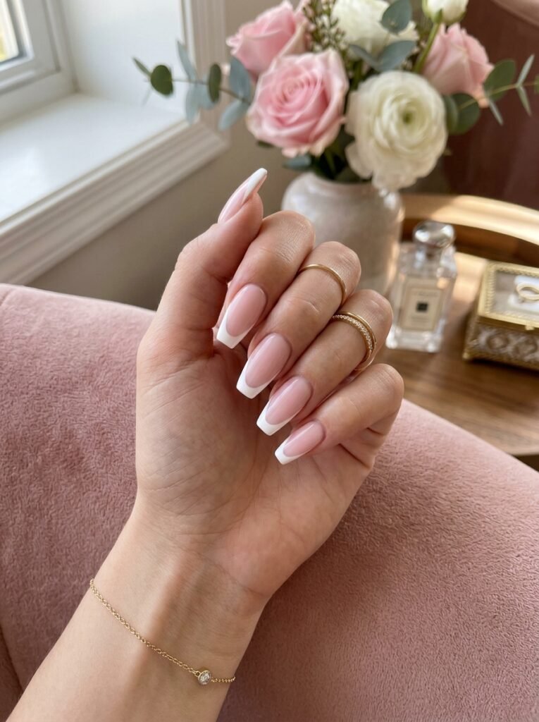 Pink French Coffin Nails