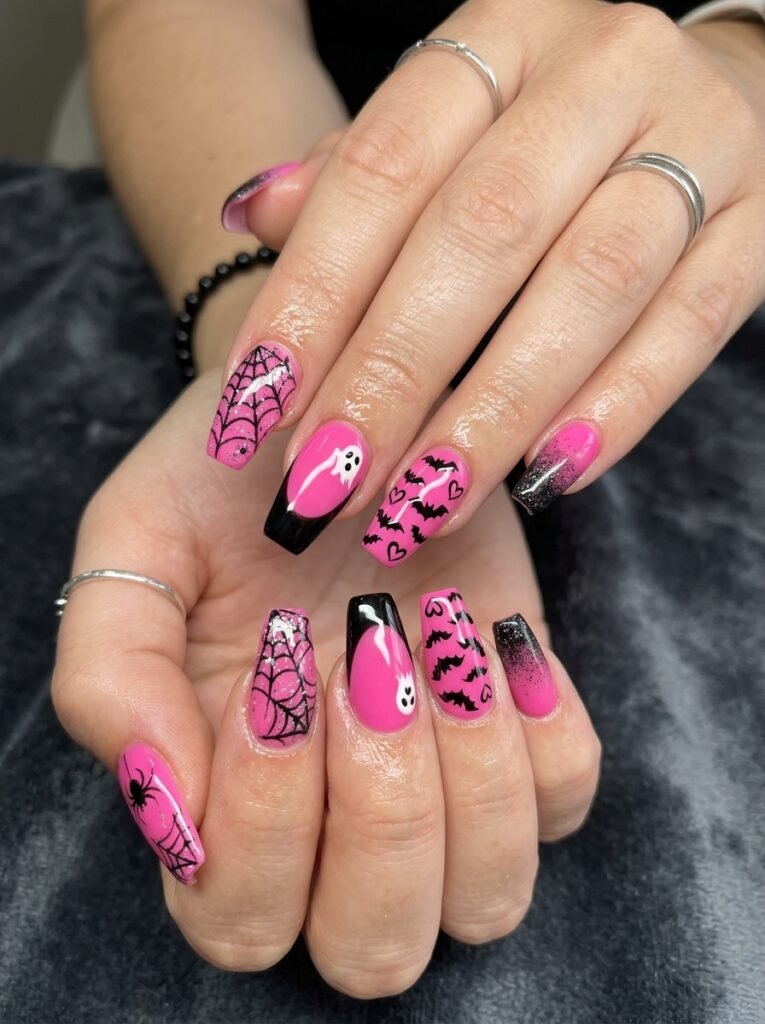 Pink Spooky Nail Art