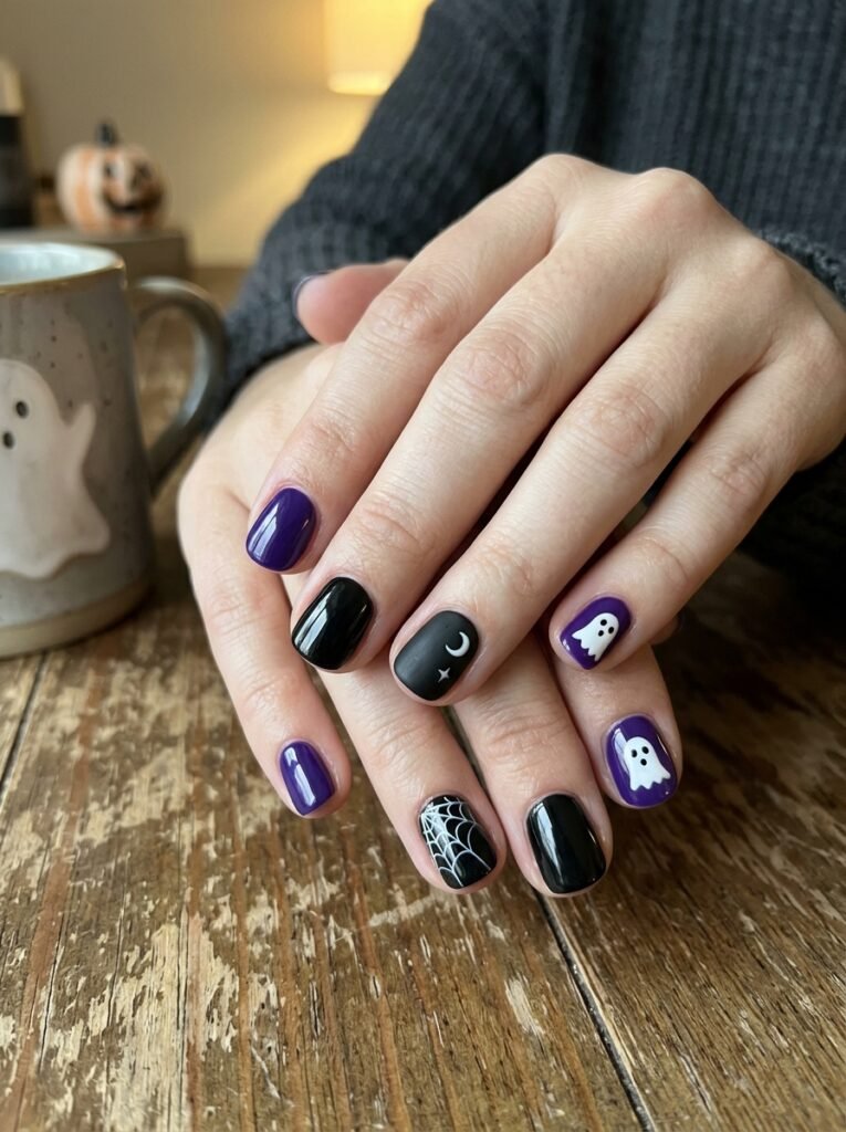 purple and black halloween nails designs short