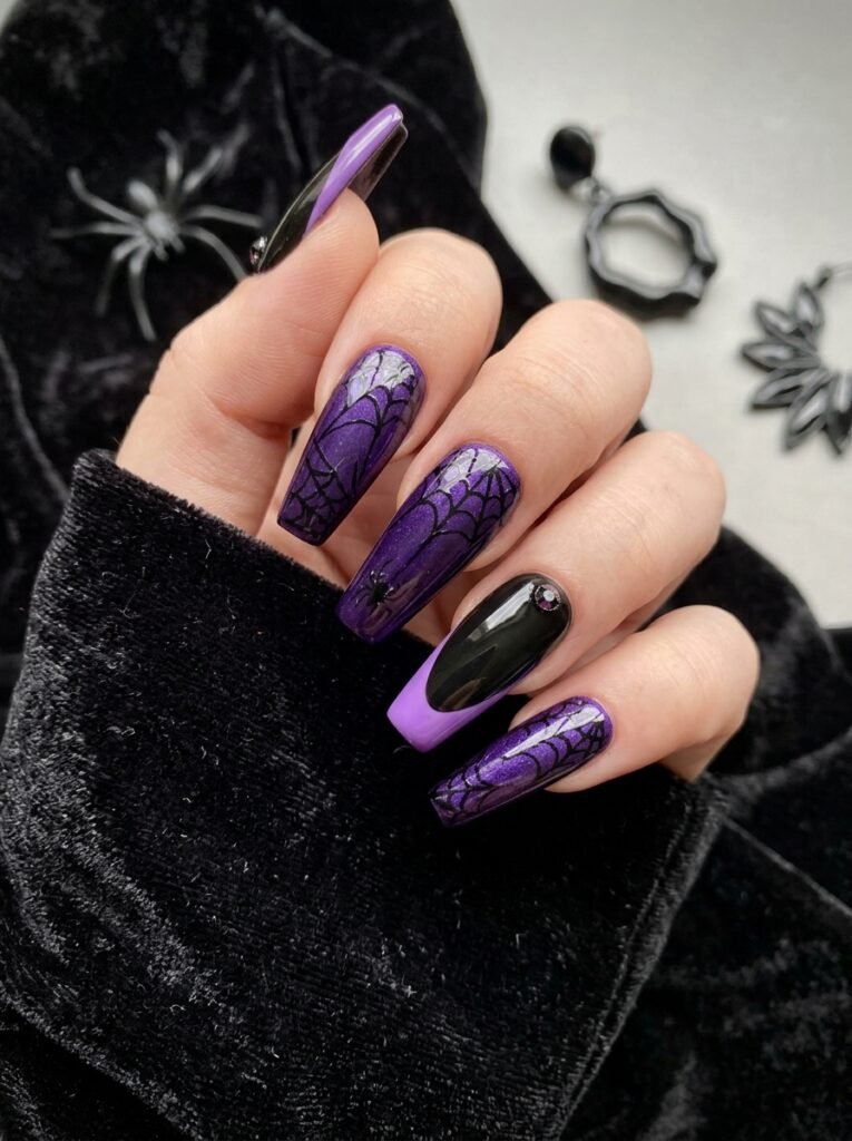 Black and purple halloween nails coffin