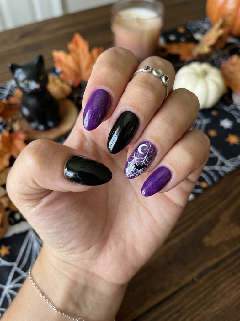 purple and black nails designs halloween
