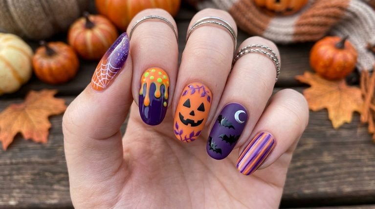 Halloween Nails Purple and Orange: 20 Creative Ideas for Spooky Style