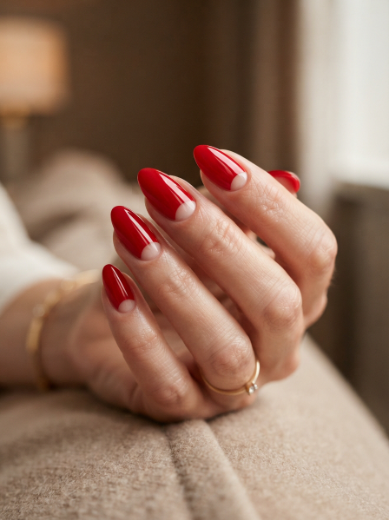 Red half moon nails