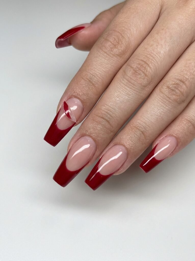 Glossy red French tips