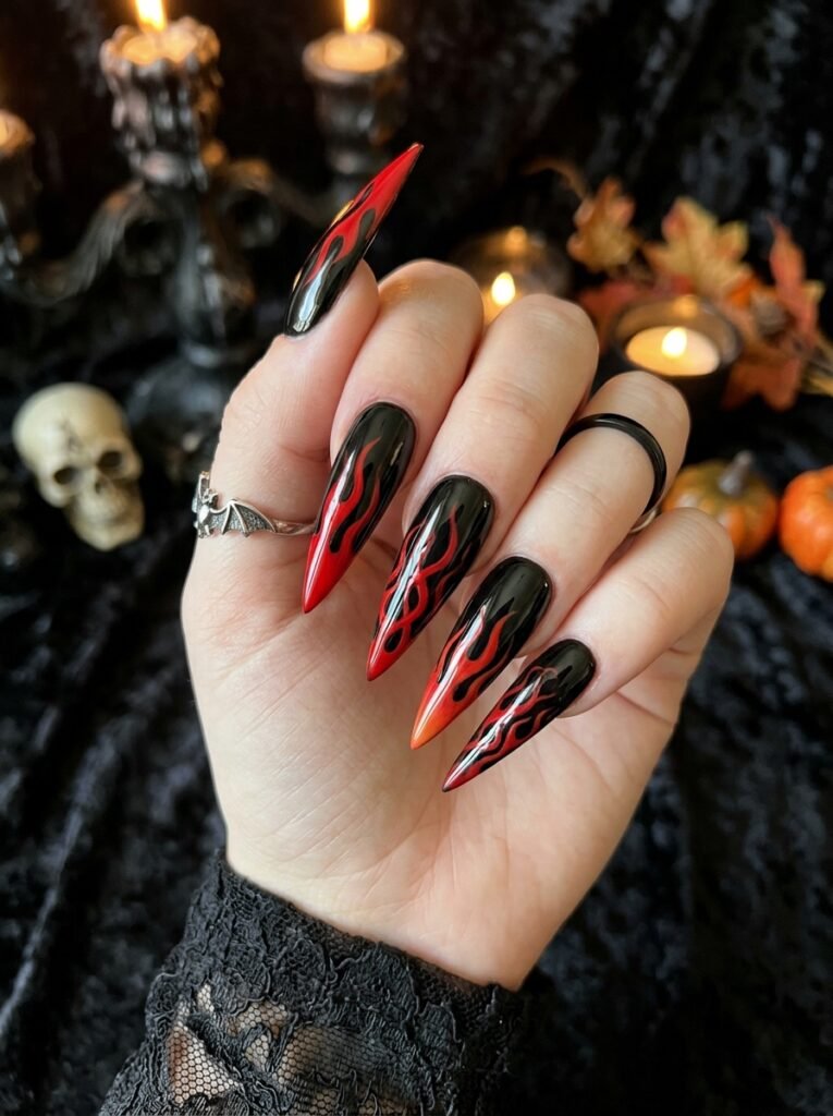 Red Flame Stiletto Nails