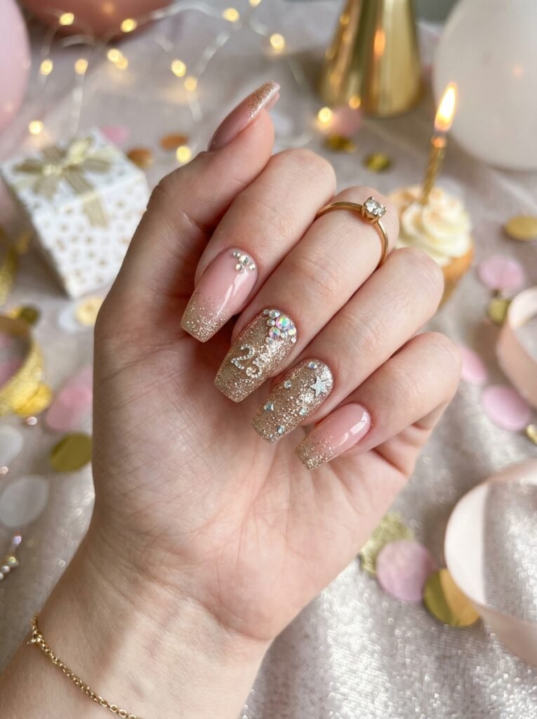Sparkly birthday coffin nails