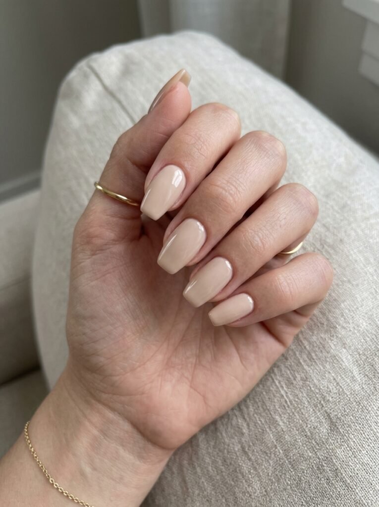 Glossy nude coffin nails
