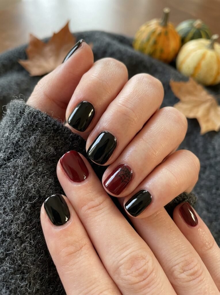 Minimal Black and Red Halloween Nails