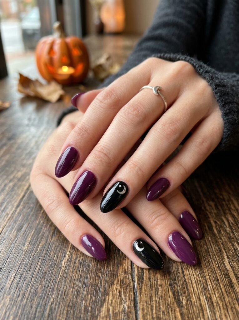 Purple and black simple halloween nails