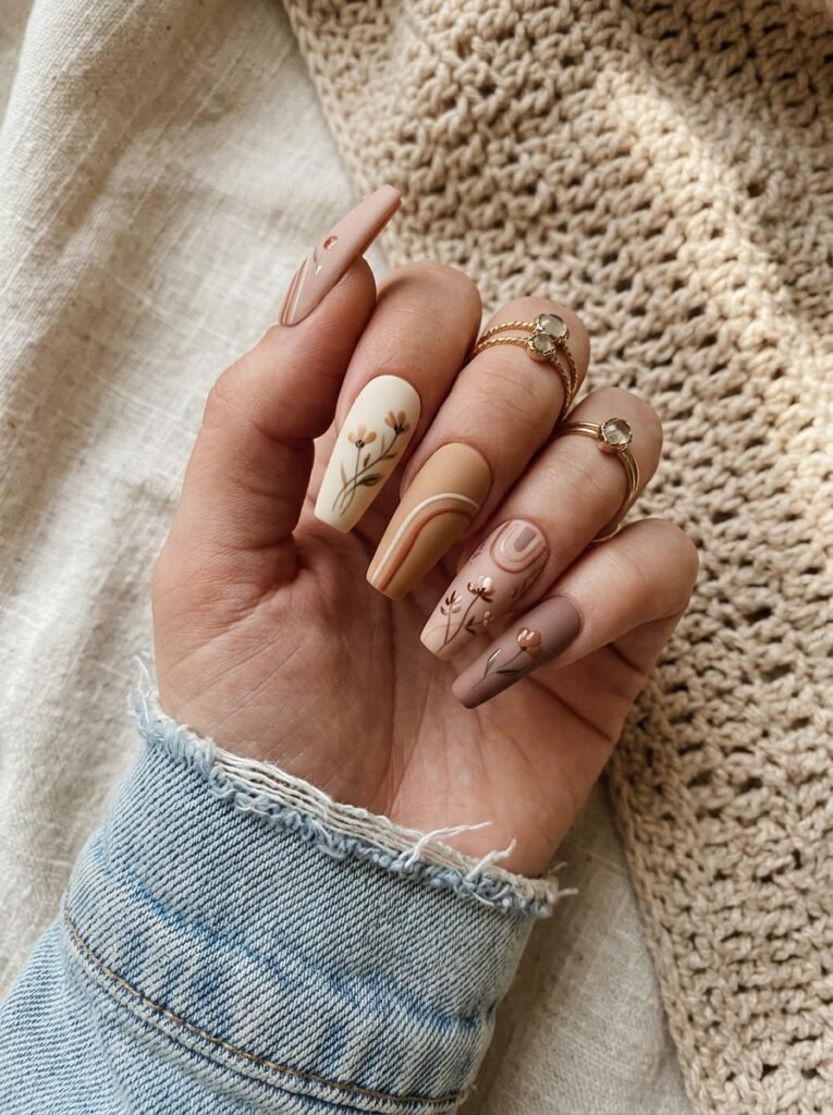 Neutral boho coffin nails