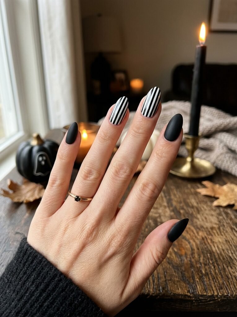 Graphic striped Halloween nails