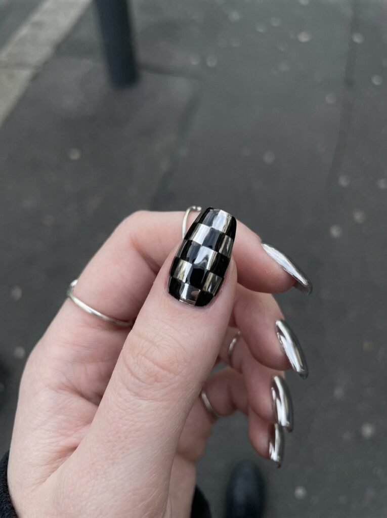 Edgy chrome coffin nails