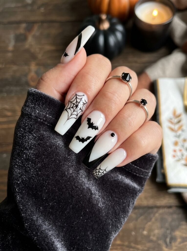 White coffin Halloween nails