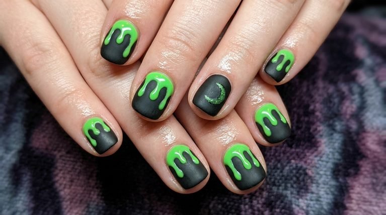 Halloween Nails Green and Black: 20 Distinct Nail Art Ideas for Spooky Season